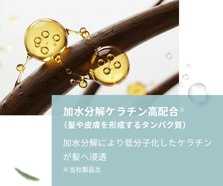 加水分解ケラチン高配合（髪や皮膚を形成するタンパク質）